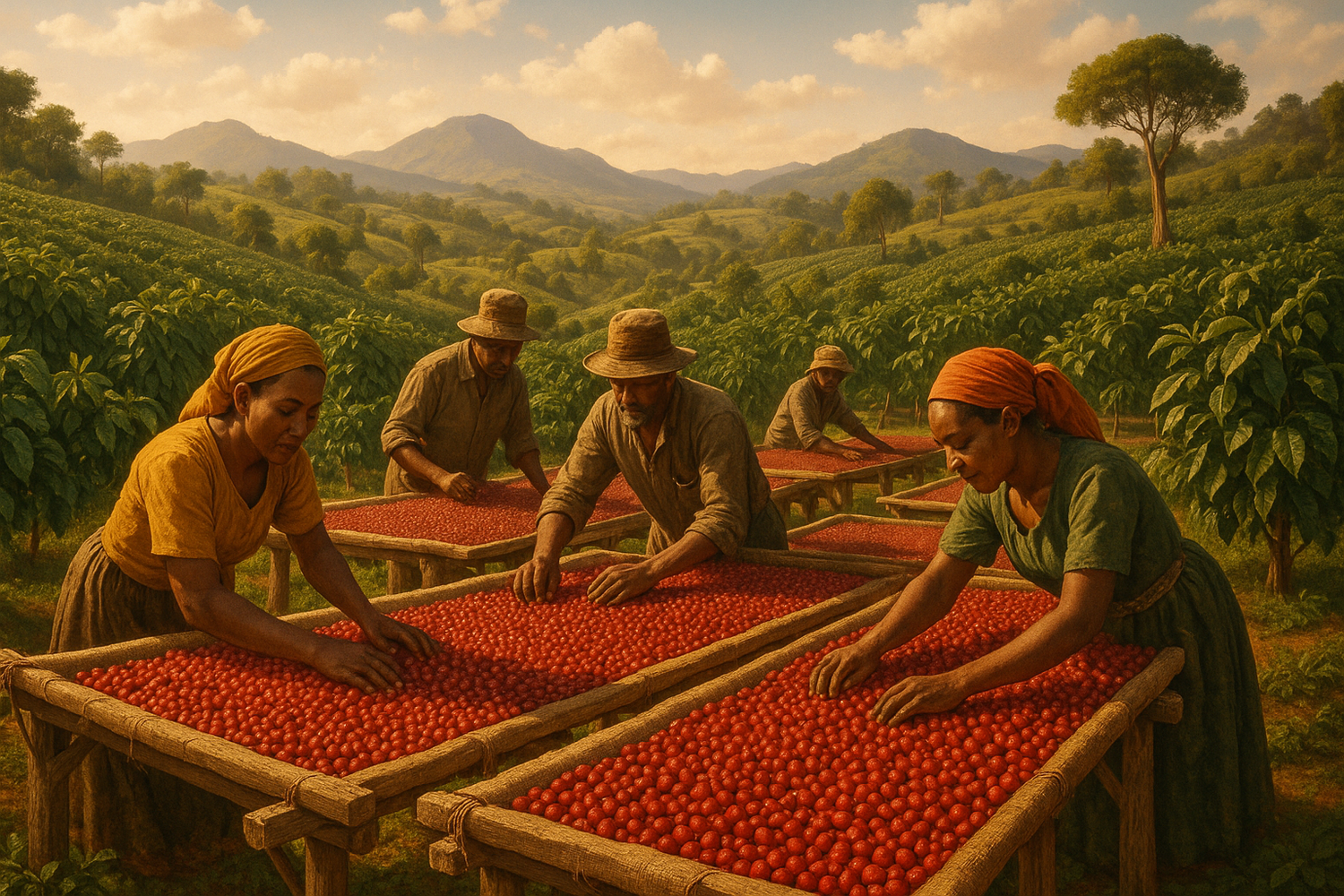 This coffee is grown in the Oromia zone on family-owned farms and carefully processed in a local cooperative. The traditional drying methods create a truly remarkable natural coffee—sweet, vibrant, and aromatic.